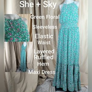 She + Sky green floral print maxi dress size L